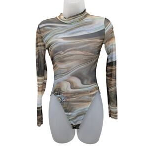 Pretty Little Thing Planet Jupiter Mesh High Neck Body Suit Size XS